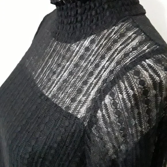 Adrianna Papell lovely dark black sheer neckline long sleeve top size M - Picture 10 of 11